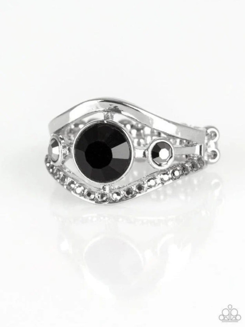 Rich With Richness Black Ring Hematite paparazzi Silver-Tone with Black Crystals